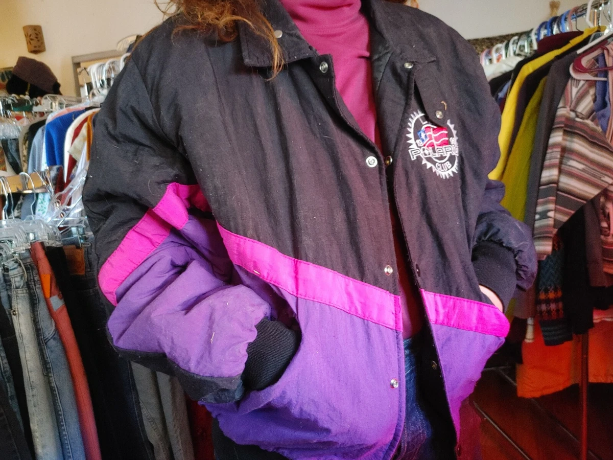 Le Polaris Club Puffy Bomber Asymetrical Logo ski snowmobile jacket circa 1996