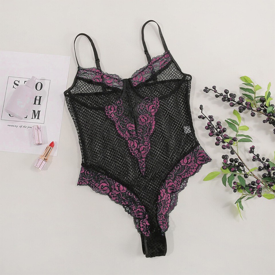 US Women Patent Leather Bodysuit Leotard Open Cups Babydoll Lingerie Nightwear e