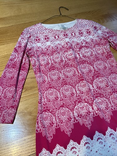 Donna Morgan Dress Women's Shift Lined Pink White Orange Boho 3/4 Sleeve Size 4 - Picture 5 of 7