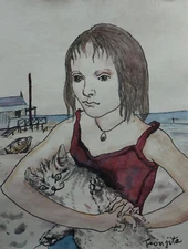 Rare unique Modernist painting, Portrait, signed Leonard Foujita