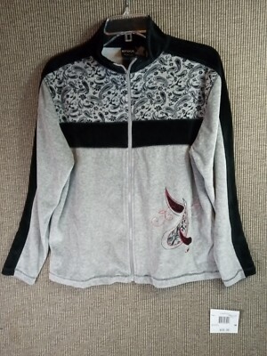 ERIKA Collection Long Sleeve Zip-up Paisley Garden Jacket M Heather Gray