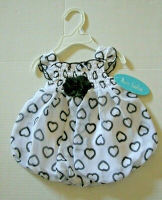 One-Piece Bubble By Bon Bebe, 3-6 Months, Black & White Hearts, Brand New
