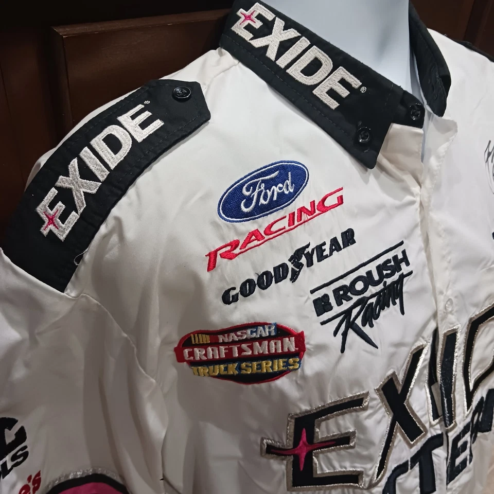 Camisa Roush Racing Large Exide Race Usada Firmada Burton Crew Serie NASCAR Truck Foto 2 de 4