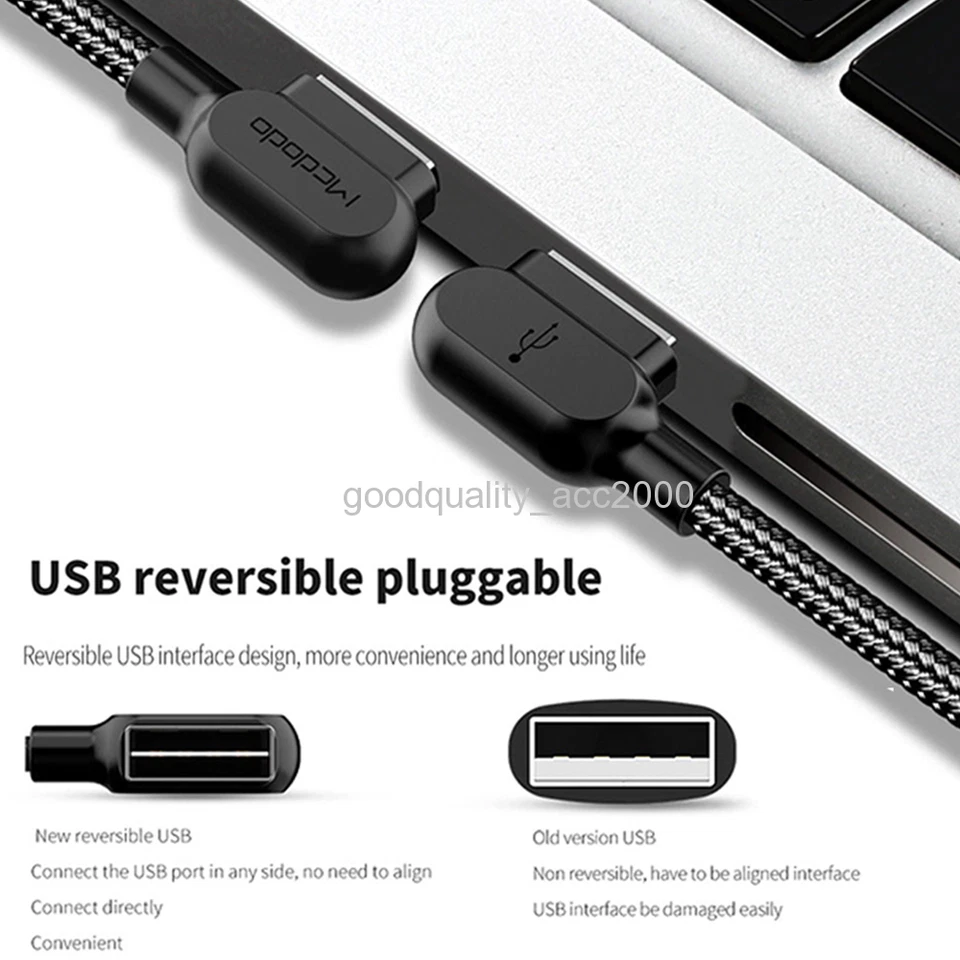MCDODO 90 Degree Right Angle for iPhone Type C Micro Cable Fast Charge 0.5m - 3m - Image 2 of 4