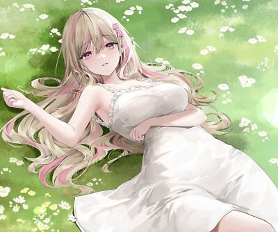 Anime Girls Grass Flowers Blonde Dress White Dress Gaming Mat Desk 8592 |  eBay