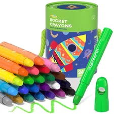 24 Colors Non-Toxic Twist Crayons for Toddlers  Kids with Storage Bucket