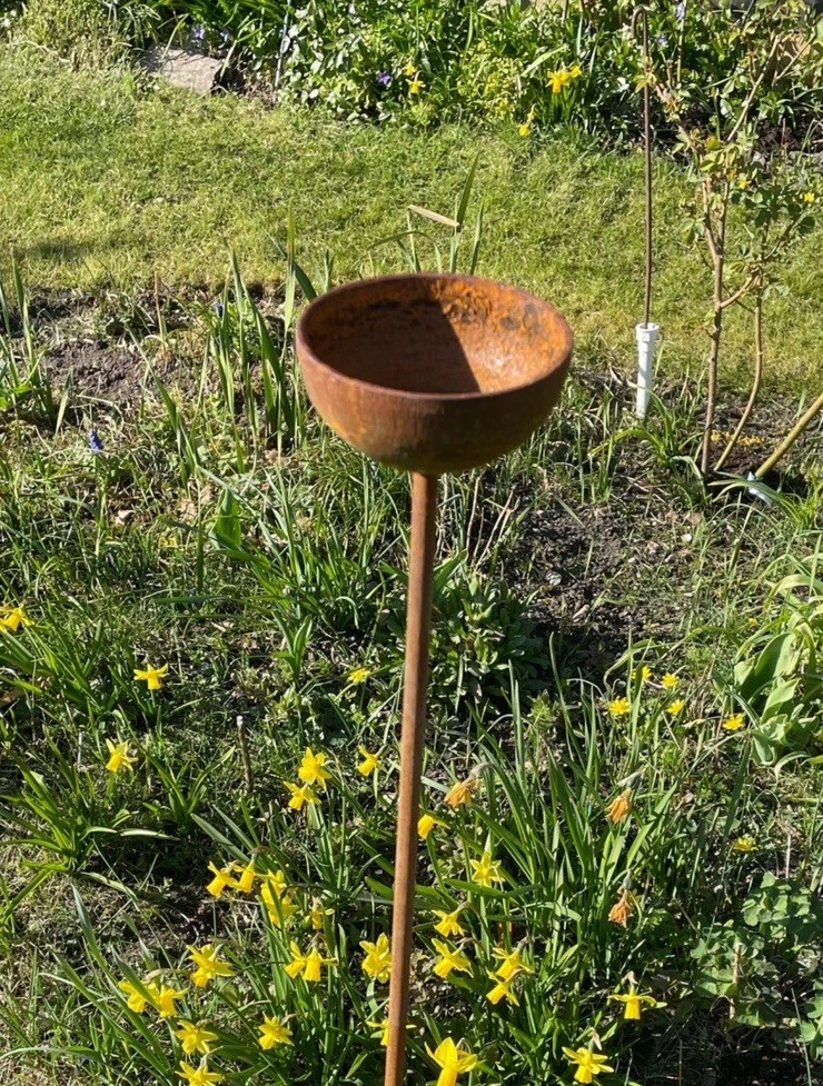 RUSTIC METAL RAIN CATCHER 100MM SET OF 4 PLANT SUPPORTS DOUBLE PRONGED 10MM BAR,