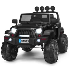 12V Kids Ride On Truck RC Car Spring Suspension w/ LED Light Music Trunk Black