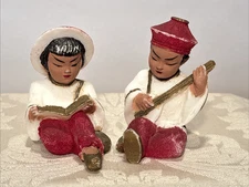 Vintage 1950's Chinese Salt Stone Set of 2 Children 3" tall Figurines