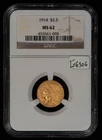 1914 G$2.50 Indian Head Gold Quarter Eagle - Looks 63 - NGC MS 62 - SKU-G6306