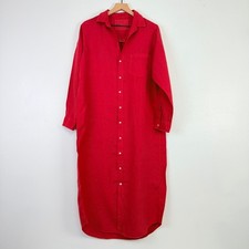 Frank & Eileen Rory Linen Maxi Shirt Dress Size M Summer Red Long Sleeve Resort