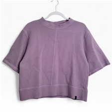 Varley Short Sleeve Ribbed Sweatshirt Lilac Purple 100 Cotton Crew Neck XS