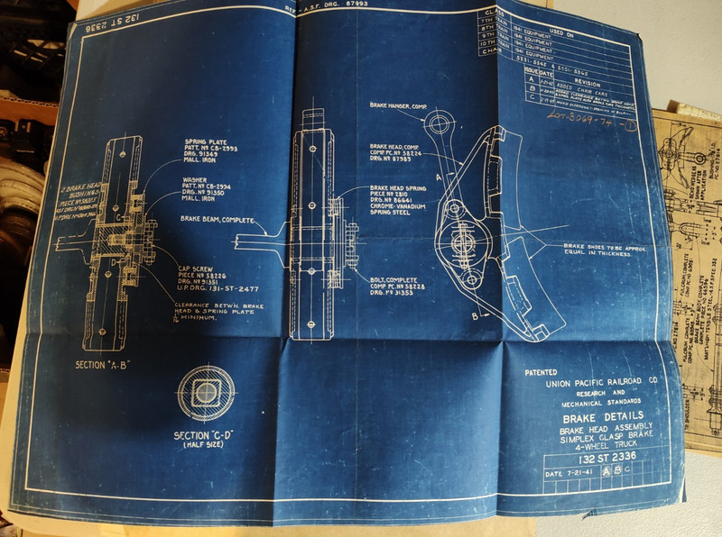 Union Pacific RR Brake Blue Prints Plans Truck Detail 1941 RARE 24in Mechanical