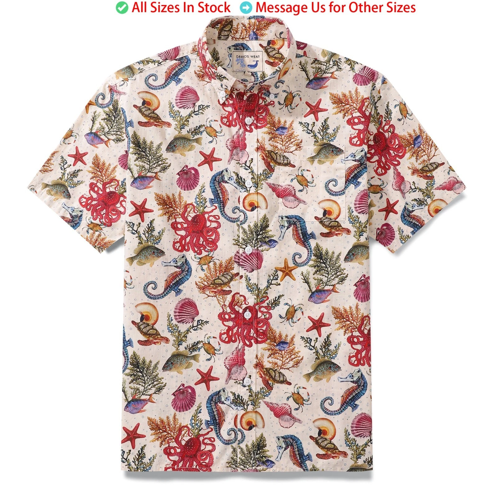 Yiume® Hawaiian Shirt For Men Marine Life Seahorse Octopus Cotton Hawaiian Shirt