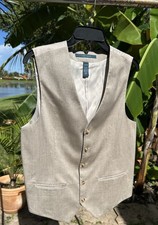 Size Small Perry Ellis Men's Waistcoat Suit Vest Natural Linen 4BHV4451RT 270