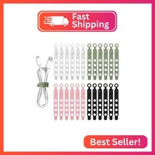 24Pcs Silicone Cable Ties Cord Organizer Cable Management - 4 Colors