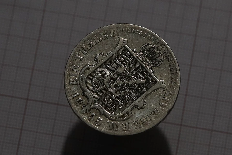 🧭 🇩🇪 GERMANY Hannover 1 Thaler 1855 B SILVER B86 #4572 - Image 2 of 2