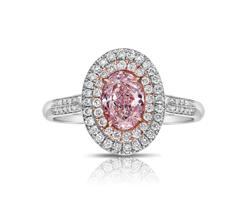 14K Multi Gold Diamond Ring 2.00 Carat IGI Lab Grown Fancy Intense Pink Oval Cut - Image 2 of 4