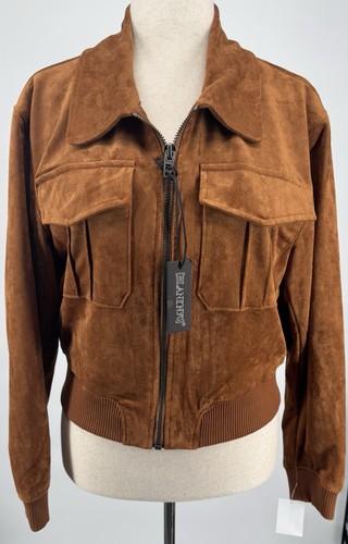 NWT BlankNYC Women’s “Take Flight” Faux Suede Cropped Bomber Jacket Cognac Sz XL