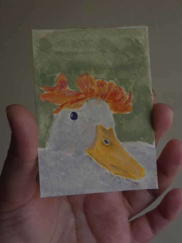 ACEO Original animal Duck Flower Illustration 2.5x3.5 SRA