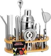 Bartender Kit, 23 Piece Professional Cocktail Shaker Set with Stand Shaker Spoon