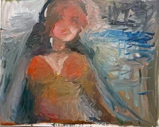 Gothic Americana Portrait Girl Interior Fauvism Oil Painting 16"x20" Canvas