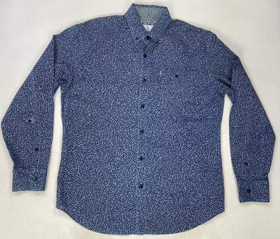 Staple Abstract Print Button Up Shirt Men Large Blue Long Sleeve