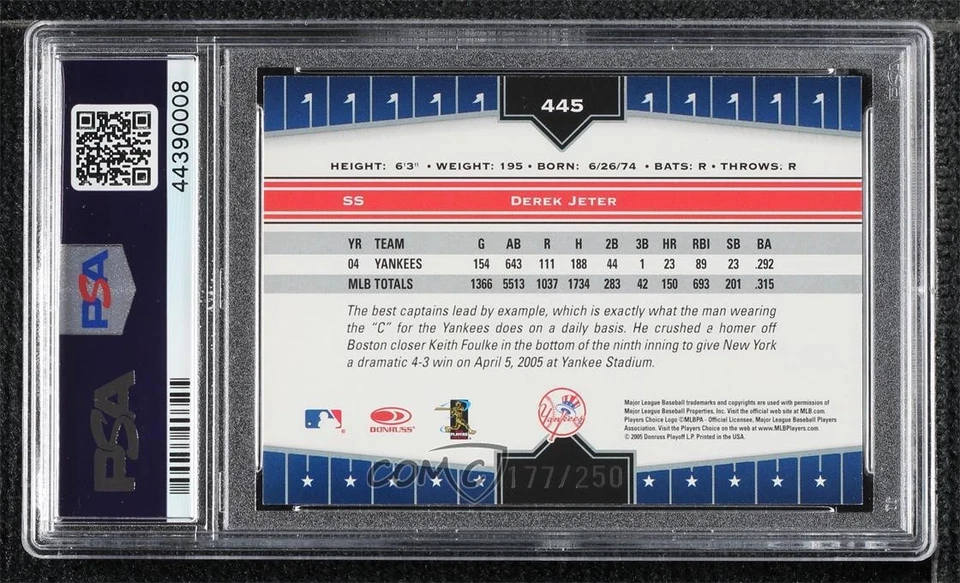 2005 Donruss Champions Red Impressions /250 Derek Jeter #445 PSA 8 HOF - Image 2 of 2