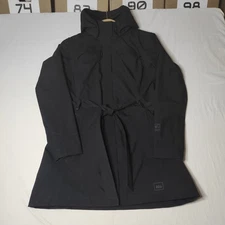REI E1 Elements Long Rain Jacket Women's L Black Waist Tie Urban Style 2010 EUC