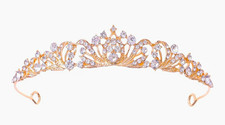 Gold Tone Clear Rhinestone Metal Bridal Tiara Headband Crown Headpiece