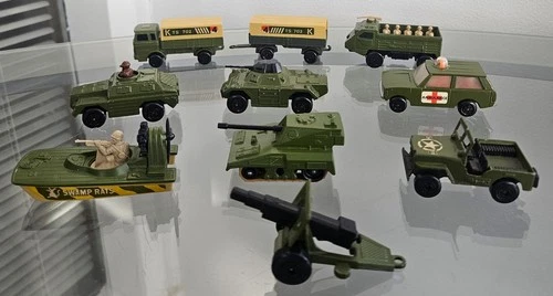 10 VINTAGE 1970s  MATCHBOX LESNEY SUPERFAST ARMY VEHICLES LOT ROLAMATICS