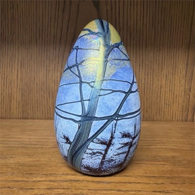 Richard Satava 1990 Signed Art Glass Egg Paperweight Landscape 0391-90
