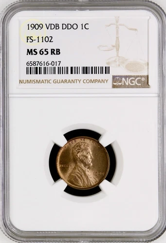 1909 VDB LINCOLN WHEAT CENT DDO FS-1102 NGC MS65RB