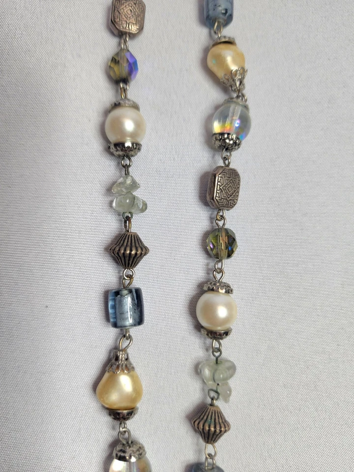Treskka necklace with tassel glass beads Aurora borealis 19" Foto 3 de 4
