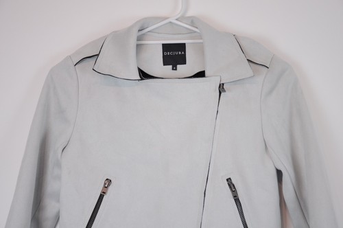 Decjuba Jacket Womens Size 8 Grey Long Sleeve Biker Zip Mock Suede - Picture 3 of 12