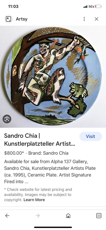 Kunstlerplatzteller Sandro Chia Rosenthal Germany Plate Artist Signature Rare - Image 4 of 4