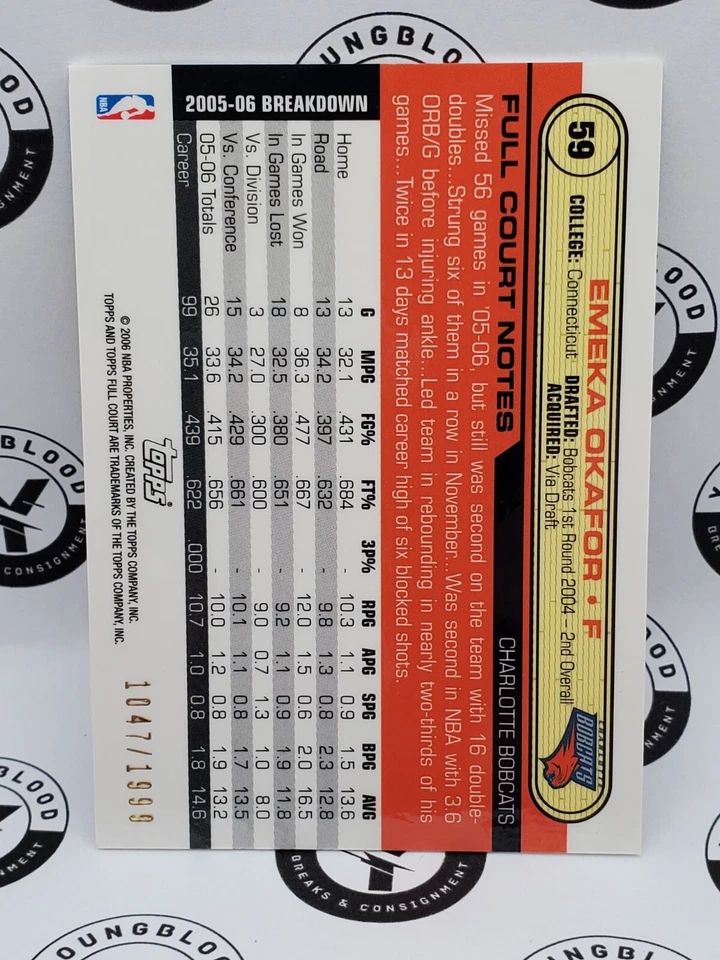 2006-07 Topps Full Court Photographer's Proof Card #59 Emeka Okafor /1999 - Image 2 of 2