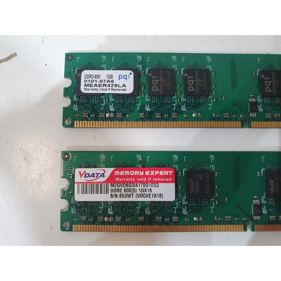 Lot of 2 Vdata M2GVD6G3I4170G1E53 RAM 1GB DDR2 & Pqi 0101-07A6 MEAER429lA 1GB - Image 2 of 4