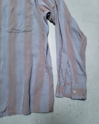 Vtg 50s 60s ARROW Rayon Shadow Plaid Stripe Loop Collar Shirt Sz M