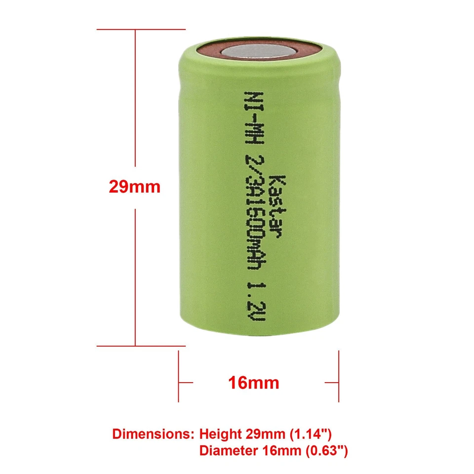 Kastar 2Pcs 2/3A 1600mAh 1.2V NiMH Rechargeable Battery for Sanyo Cadnica N-500A - Image 2 of 3