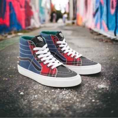 VANS Womens Sk8 Hi Tartan Daze Sneaker Shoes Size 7.5 US Spiked Denim 721278 New