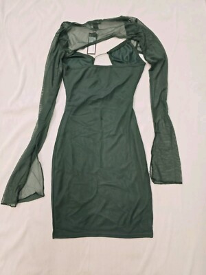 shape deep green mesh lace up detail overlay bodycon dress Diamond cut green dress #niha A bold long bodycon dress with a stylish criss-cross neckline that adds a modern edge The front features a striking diamond-shaped cutout, offering a unique focal