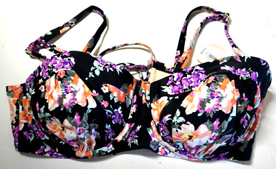 XHILARATION WOMENS PLUS UNDERWIRE BLACK PINK FLORAL BIKINI TOP 14W NEW W/TAGS!!!