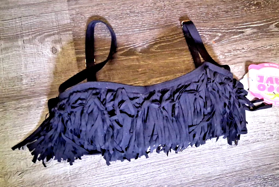 New 🌞 Coco RAVE Black Fringe Bikini TOP Swimsuit XS/ Small - Image 2 of 4