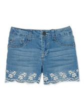 Vigoss Girls Scallop Frayed Hem Denim Jean Shorts, Faded Wave, 14