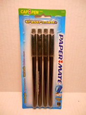 4 Pack PAPER MATE Erasermate Medium Black Tip Ballpoint Pens NEW Eraser Pen 2006
