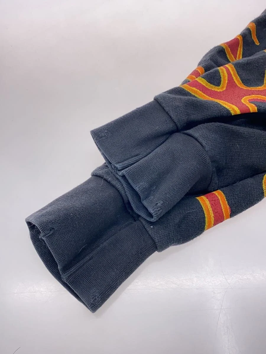 Felpa con cappuccio Palm Angels graffiti motivo fiamma danni usata