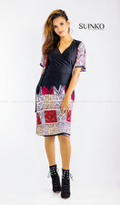 Womens V-Neck Flared Wrap A-Line Midi Dress