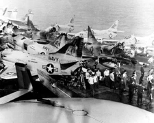 Damaged U.S. Navy A-4 Skyhawks on USS Oriskany fire, Vietnam War 8x10 Photo 737