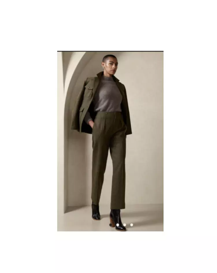 Banana Republic Nessa Wool Straight Pants Heather Olive Green Size